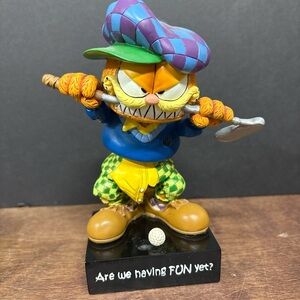 Colorful Cartoon Garfield Golf BubbleHead 6.5” Figurine with Plaid Hat